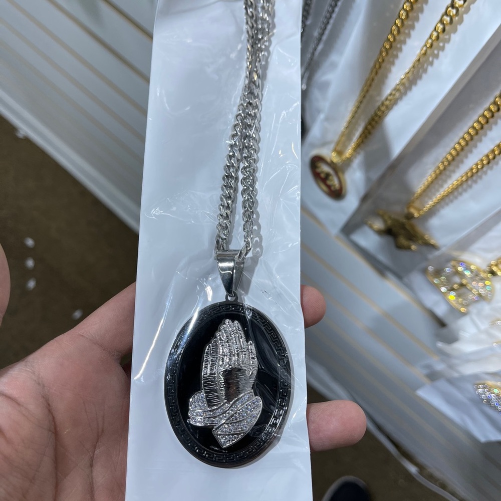 COPY - Stainless Steel Praying Hands Pendant W/Ro…